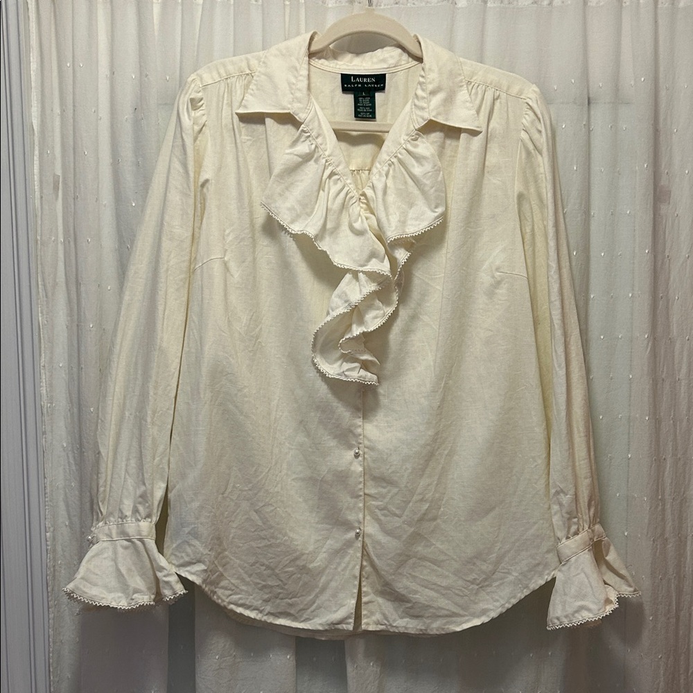 Lauren Ralph Lauren Cream Ruffle Front Blouse